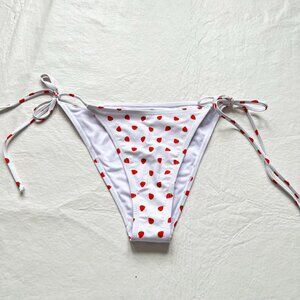 Betty Jade bikini bottoms Large strawberry print white red side tie fruit swim